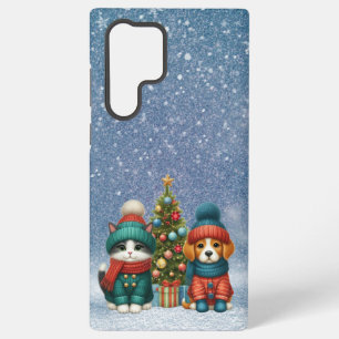 Cute Christmas puppy & kitten Samsung Galaxy S22 Ultra Case