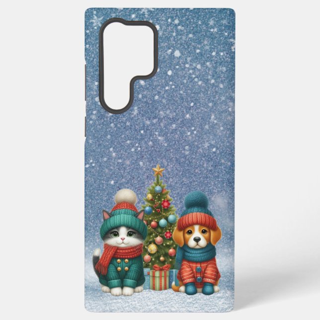 Cute Christmas puppy & kitten Samsung Galaxy Case (Back)