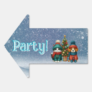 Cute Christmas puppy & kitten Sign