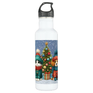 Cute Christmas puppy & kitten Stainless Steel Water Bottle