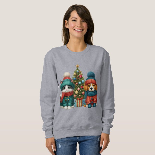 Cute Christmas puppy & kitten Sweatshirt (Front Full)