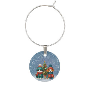 Cute Christmas puppy & kitten Wine Charm