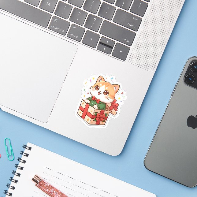 Cute Christmas Puppy Sticker & Magnet Adorable cat (Laptop w/ iPhone)