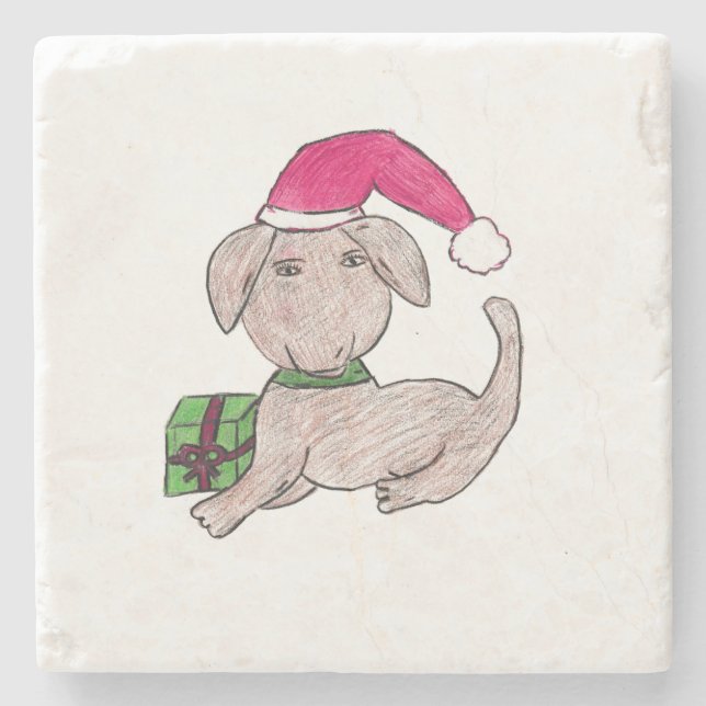 Cute Christmas Puppy  Stone Coaster (Front)