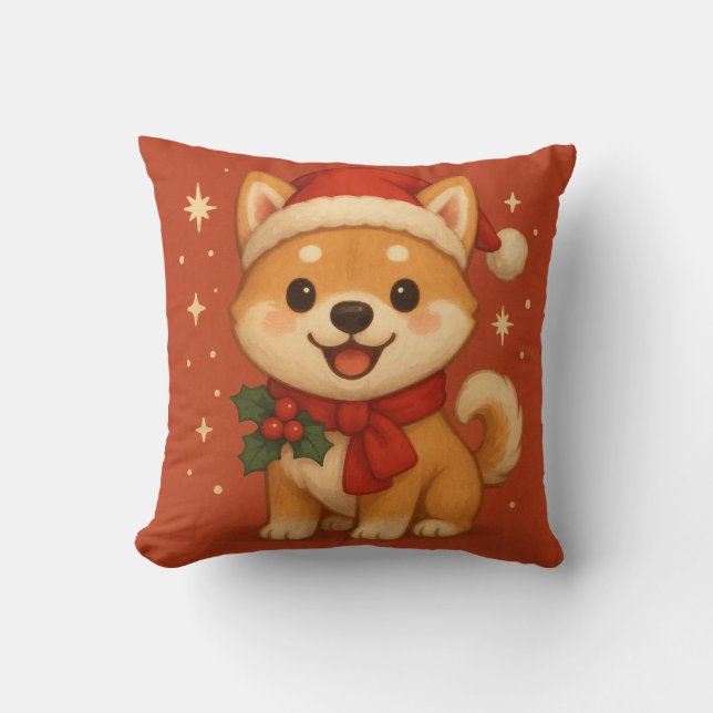 Cute Christmas Puppy Throw Pillow (Front)