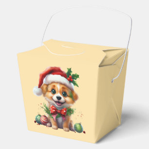 Cute Christmas Puppy with Santa Hat and Bow Favor Boxes