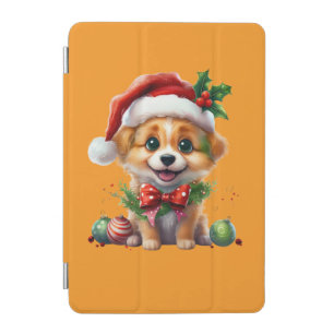 Cute Christmas Puppy with Santa Hat and Bow iPad Mini Cover