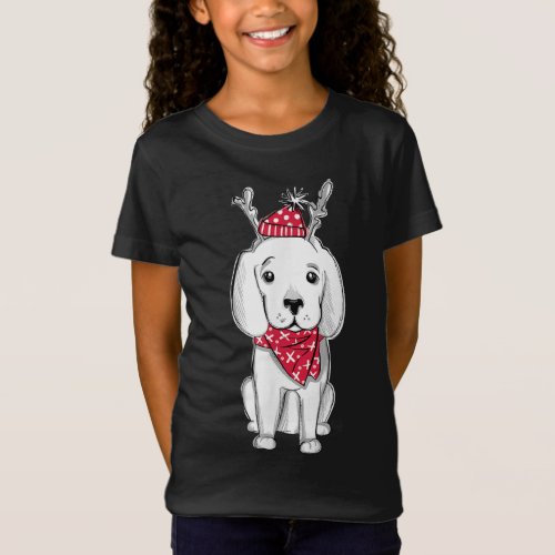 Cute Christmas Puppy Xmas Outfit Dog with Reindeer T_Shirt