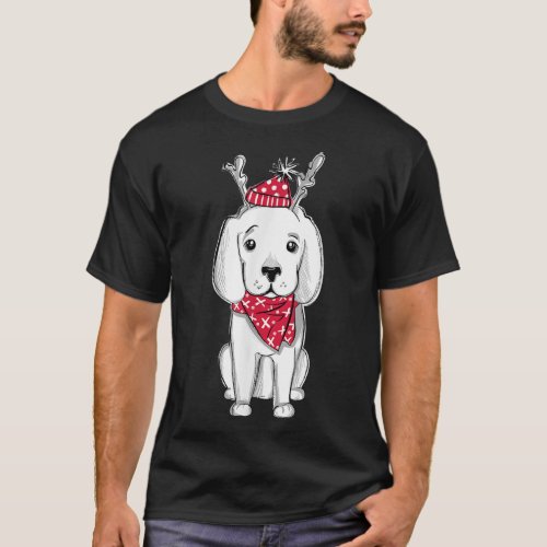 Cute Christmas Puppy Xmas Outfit Dog with Reindeer T_Shirt