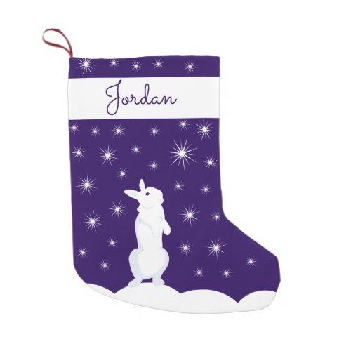 Cute Christmas Rabbit Looking At Night Starry Sky Small Christmas Stocking