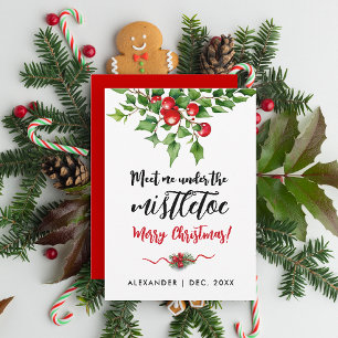 Cute Christmas Red And Green Mistletoe Watercolor Holiday Card