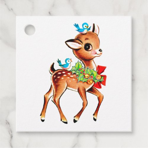 Cute Christmas Red Bow Green Holly Reindeer Favor Tags