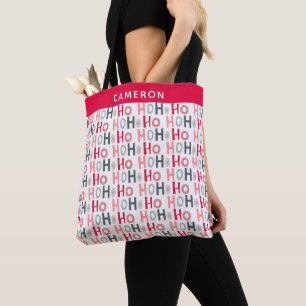Cute Christmas Red Gray HO HO HO Personalized Tote Bag