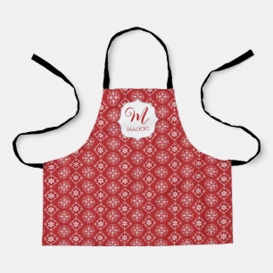 Cute Christmas Red Monogrammed Simple Snowflake  Apron