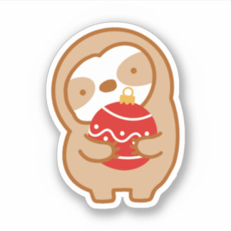 Cute Christmas Red Ornament Sloth Sticker
