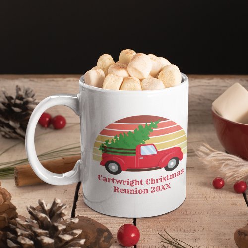 Cute Christmas Red Truck Sunset Custom Family Coffee Mug