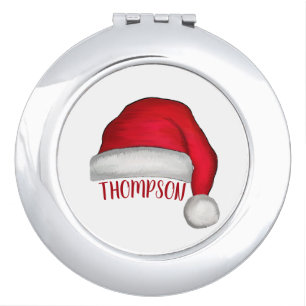 Cute Christmas Red White Fun Santa Hat Compact Mirror