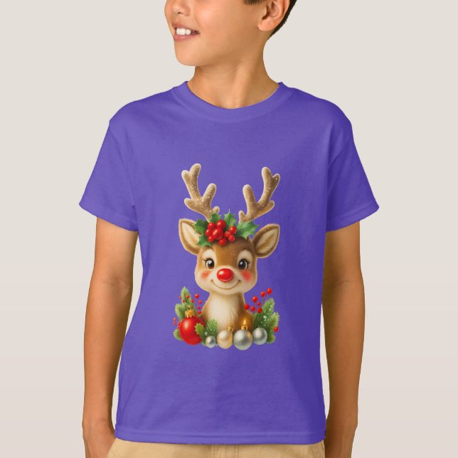 Cute Christmas Reindeer 3D Illustration | Holiday  T-Shirt (Front)
