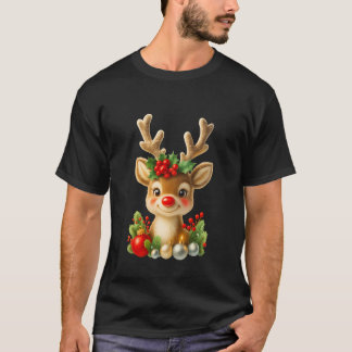 Cute Christmas Reindeer 3D Illustration | Holiday T-Shirt
