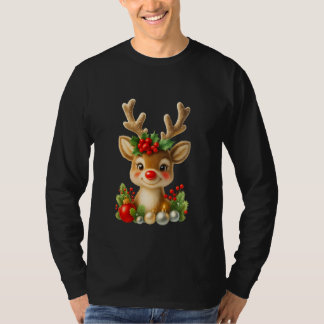 Cute Christmas Reindeer 3D Illustration | Holiday T-Shirt