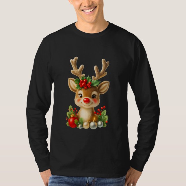 Cute Christmas Reindeer 3D Illustration | Holiday  T-Shirt (Front)