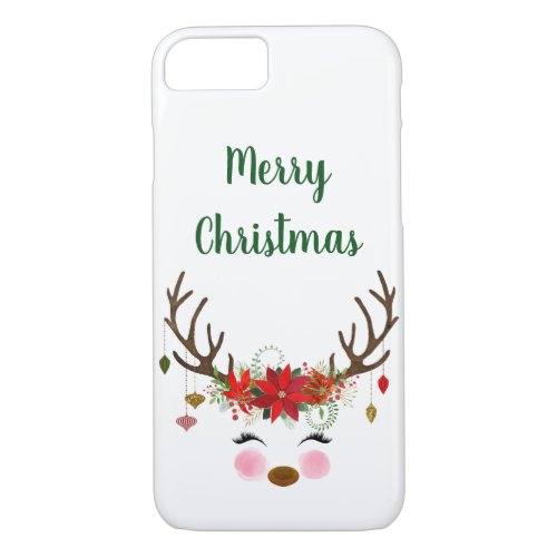 Cute Christmas Reindeer and Poinsettia iPhone 87 Case