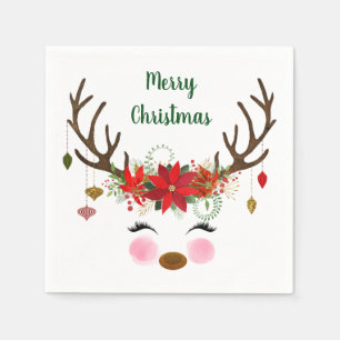 Cute Christmas Reindeer and Poinsettia Napkins