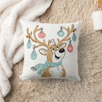 Cute Christmas Reindeer Antler Ornaments Throw Pillow