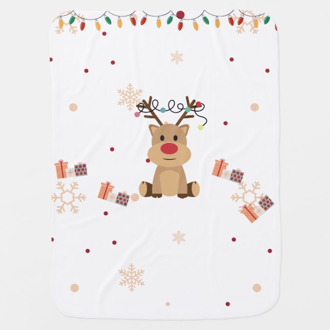 Cute Christmas Reindeer Baby Blanket (Front)