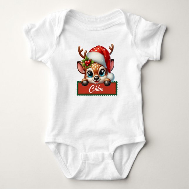 Cute Christmas Reindeer Baby Bodysuit (Front)