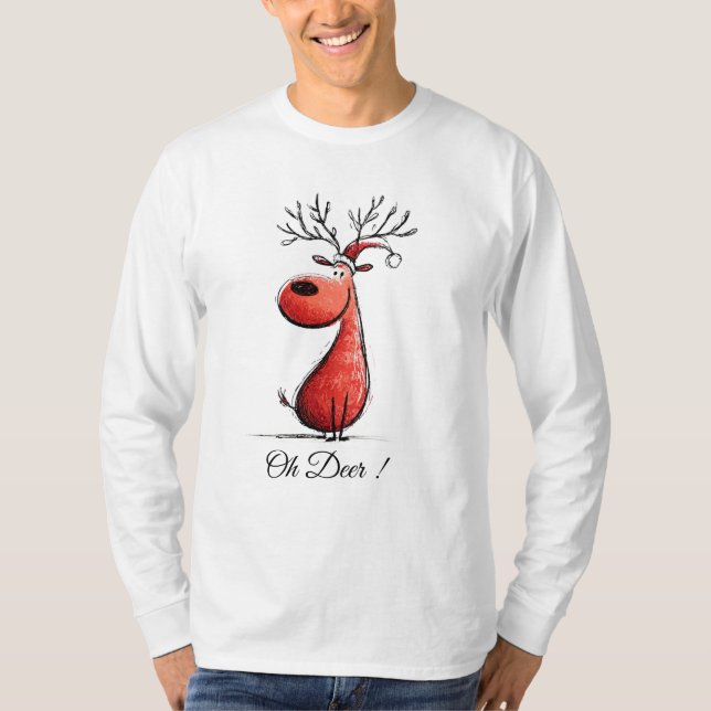 Cute Christmas Reindeer Cartoon – Funny Holiday  T-Shirt (Front)