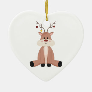 Cute Christmas Reindeer Ceramic Ornament