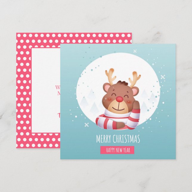 Cute Christmas Reindeer  Christmas Card (Front/Back)