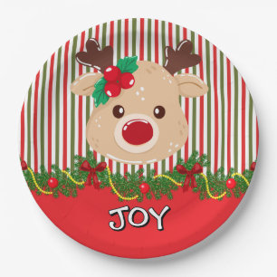 Cute Christmas Reindeer Custom Paper Plates