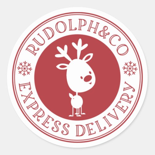 Cute Christmas Reindeer Express Delivery Classic Round Sticker