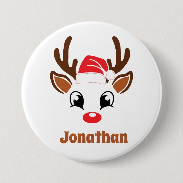 Cute Christmas Reindeer Face Button (Front)