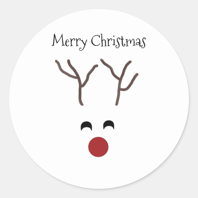 Cute Christmas Reindeer Face Round Stickers (Front)