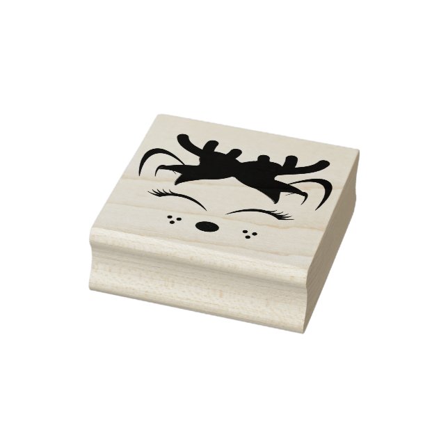 Cute Christmas Reindeer Face Rubber Stamp (Stamp)