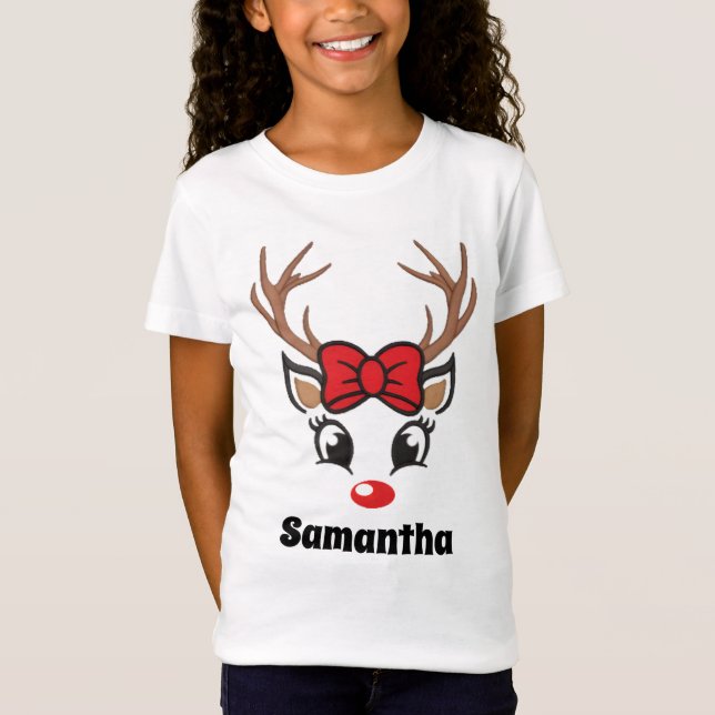 Cute Christmas Reindeer Face T-Shirt (Front)