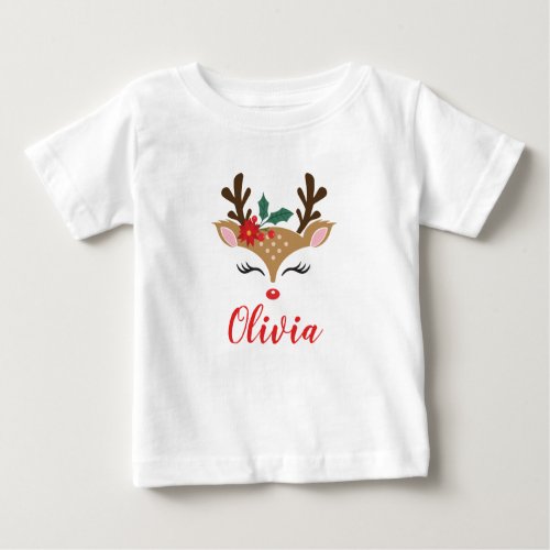 Cute Christmas Reindeer Girl Baby T_Shirt