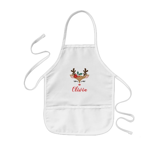 Cute Christmas Reindeer Girl Kids' Apron (Front)