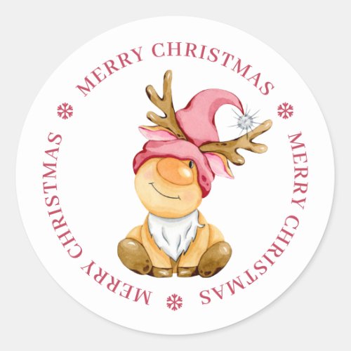 Cute Christmas Reindeer Gnome Personalized Classic Round Sticker