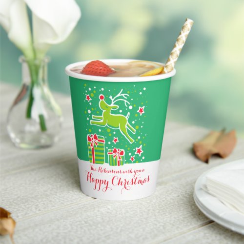 Cute Christmas reindeer green red custom  Paper Cups