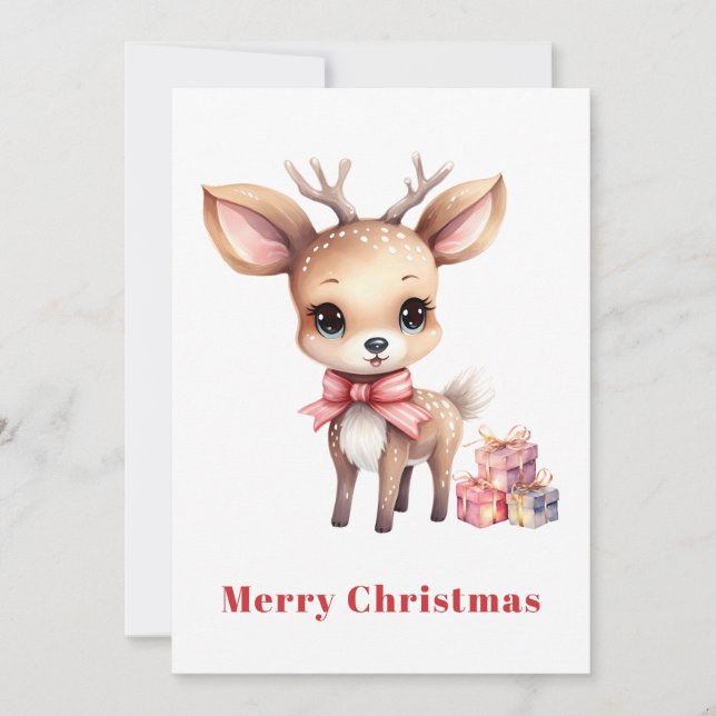 Cute Christmas Reindeer Holiday Card (Front)