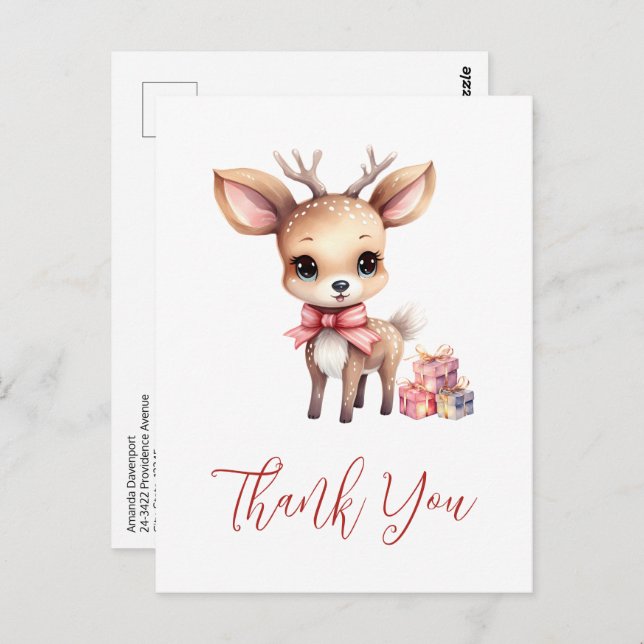 Cute Christmas Reindeer Holiday Gifts Thank You Postcard (Front/Back)