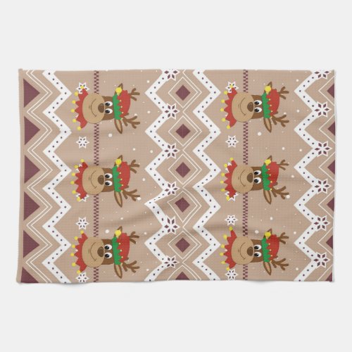 Cute Christmas Reindeer Holiday Kitchen Towel