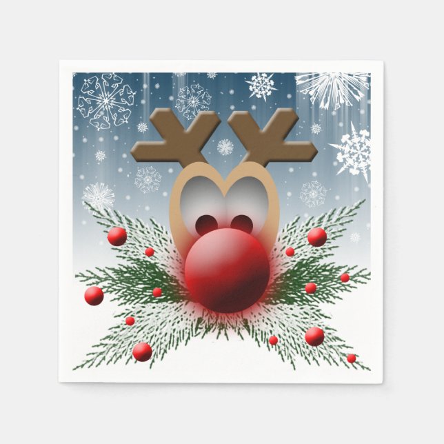 Cute Christmas Reindeer Holiday Snowflakes Napkins (Front)