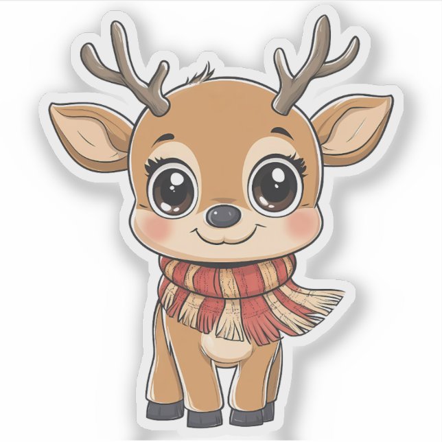 Cute Christmas Reindeer in a Scarf Sticker (Front)