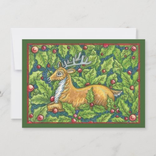 Cute Christmas Reindeer in Forest with Holly Invitation