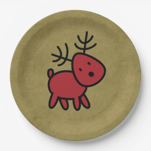 Cute Christmas Reindeer in Red and Black Cartoon Paper Plates